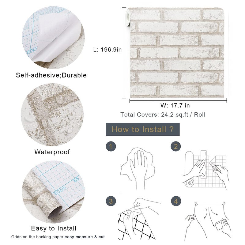 Timeet Brick Wallpaper Brick Peel and Stick Wallpaper Self Adhesive Brick Contact Paper Faux Brick Wallpaper Removable Wall Paper for Bedroom Laundry Room Accent Walls 17.7"Ã—197" - Image 5